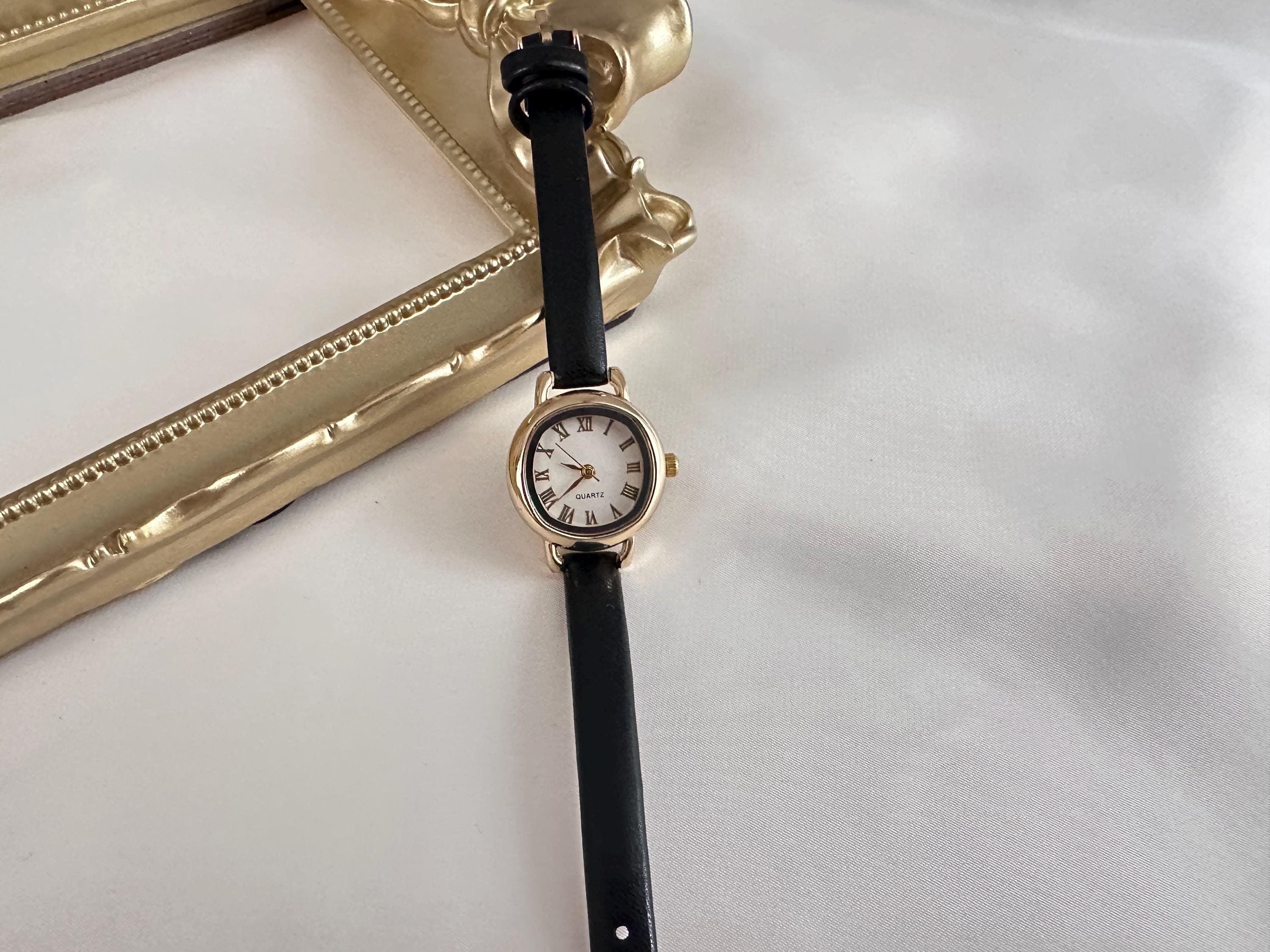 Women\'s Black Gold Analog Quartz Classic Oval Case PU Leather Casual Wrist Watch Black Leather Oval Watch – Gold Women main image 3