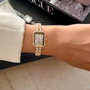 Elegant Pearl and Crystal Women’s Watch | Handmade Stylish Bracelet Watch | Mother’s Day Gift