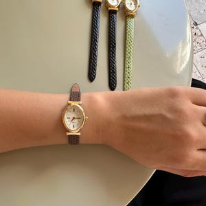 Leather eomens Wrist Watch – Gold Oval Dial with Adjustable Leather Strap –Vintage Elegant Classic Watch– Minimalist Fashion Jewelry Gift