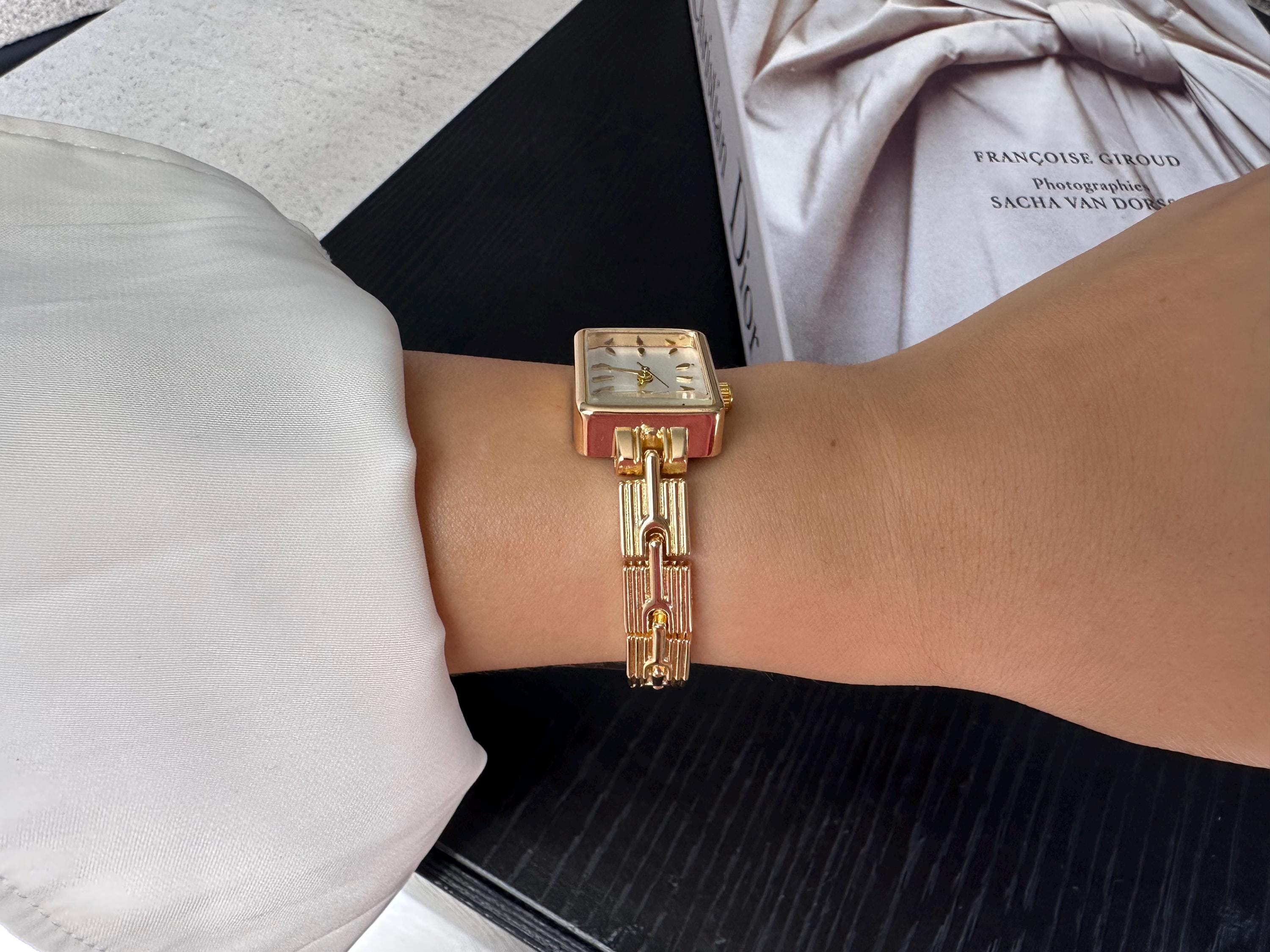Minimalist Gold-tone Women\'s Bracelet Watch Vintage Elgin Oval Beaded Gold Women main image 2
