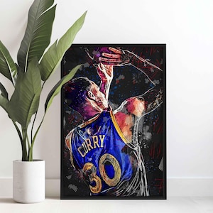 Póster de baloncesto de Steph Curry, impresión o lienzo para pared - Decoración del hogar de Golden State para fanáticos del baloncesto, obra de arte para la habitación de baloncesto