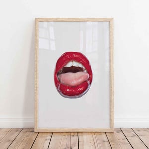 Stampa poster pop art o tela da parete con labbra rosse - Bocca sensuale e audace con la lingua di fuori - Moderna arte da parete glamour