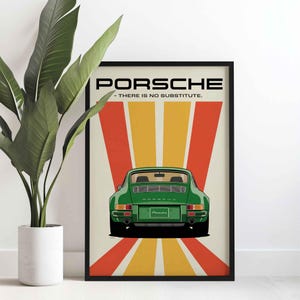 Póster de coche deportivo con rayas retro, impresión de coche clásico verde, lienzo decorativo vintage para pared.