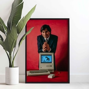 Póster de Steve Jobs para iMac: un lienzo audaz para pared inspirado en la revista Time, un regalo ideal para amantes de la tecnología y creativos.
