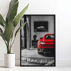 Red Sportwagen Poster Druck, Leinwand Wandkunst für Auto-Enthusiasten, einzigartige Wohnkultur & Geschenkidee für Garage oder Mannhöhle