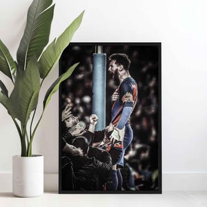 Póster de la camiseta de Lionel Messi del Barcelona - Lienzo decorativo para pared, recuerdo de fútbol, regalo para entusiastas del deporte, decoración coleccionable