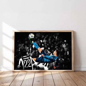 Cristiano Ronaldo Bicycle Kick Poster Print - Juventus Canvas Wall Art Soccer Decor Gift
