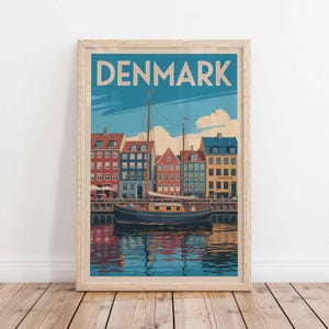 Stampa poster di viaggio Europa Scandinavia / Arte murale Danimarca e Copenaghen / Decorazione da viaggio in stile murale nordico / Stampa avventura scandinava