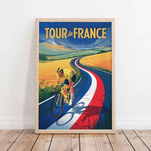 Poster du Tour de France Grand Tour à vélo ou Art mural sur toile | Cadeau pour cyclistes | Décoration murale vélo moderne | Idée cadeau Saint-Valentin