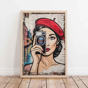 Stampa murale di street art di Parigi - Donna chic con graffiti sulla parete di mattoni - Arte fotografica urbana