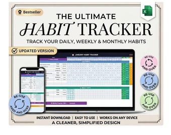Modèle Google Sheets de suivi des habitudes pour le TDAH | Habitudes quotidiennes, hebdomadaires et mensuelles | Suivi des séries | Téléchargement instantané