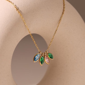 14k Birthstone Necklace,Marquise Birthstone Necklace,Family Birthstone Necklace,Mothers Necklace,Mom Jewelry,Birthday Gift, Gift for her