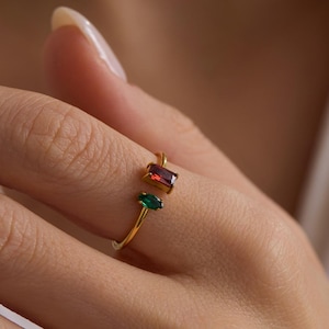 Two Birthstone Ring,Duo Birthstone Ring,Baguette Marquise Gemstone Ring,Birthstone Ring,Stackable Ring,Bridesmaid Gift,Girlfriend Gift