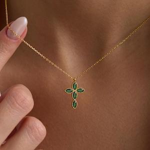 14k Gold Birthstone Cross Necklace,Cross Necklace with Birthstone,Dainty Gold Cross Necklace,Tiny Cross Necklace,Baptism Gift,Christmas Gift