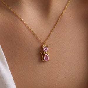 Personalied Birthstone Necklace, Cat Charm Necklace, Birthstone Necklace for Women, Birthday month Gift Cat Lover Necklace,Grandma Gift