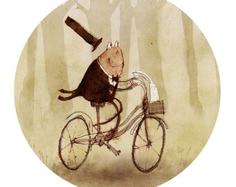 Frog art print bicycle art bicycle art print frog Illustration bicycle illustration frog wall art watercolor painting frog art frog print
