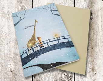 christmas card giraffe christmas card giraffe holiday card giraffe blank card whimsical cardholiday greeting card