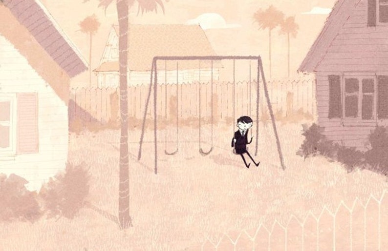 Emo Boy Swinging In Los Angeles Art Print Illustration Wall Art Watercolor Painting Wall Decor By Lee White
