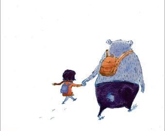 Bear artwork / bear art print / bear wall decor / friend artwork / friends art / bear illustration / friend illustration / friend wall art