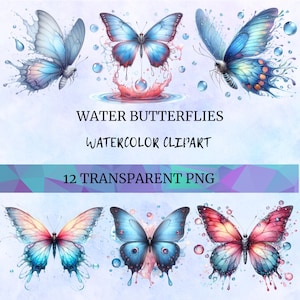 Water Butterflies Clipart| Blue Butterfly PNG| Boho Watercolor Insects| Fantasy Butterfly Art| Mystical Wings Illustration