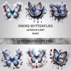 Smoke Butterflies Clipart| Ethereal Butterfly PNG| Smoky Wings Illustration| Fantasy Insect Art| Mystical Butterfly Clipart| Boho Printable