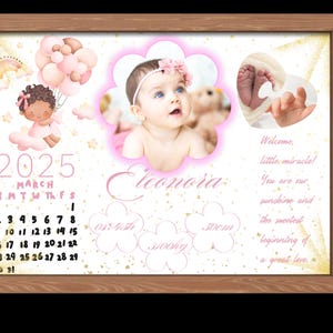 Carte de visite bébé personnalisée avec photo et détails de naissance | Cadeau pour un nouveau-né | Statistiques sur les naissances de bébés | Premier souvenir avec une photo