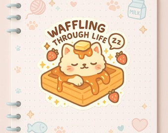 Adorable pegatina troquelada de gato waffle, pegatinas de gato lindas, calcomanías para laptop hechas a mano, regalo para amantes de los gatos, decoración divertida para el hogar