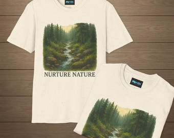 Camiseta unisex inspirada en la naturaleza, camiseta "Nurture Nature", ropa ecológica, ropa informal para exteriores, regalo para amantes de la naturaleza, imprescindible para el verano.