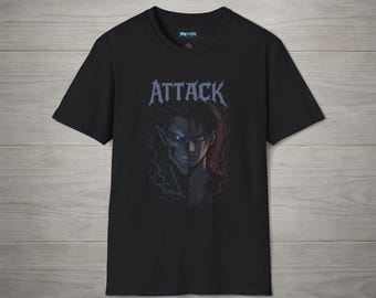 Anime Attack-Themed Unisex Softstyle T-Shirt, Gothic Inspired Tee, Anime Apparel, Streetwear Style, Gift for Fans