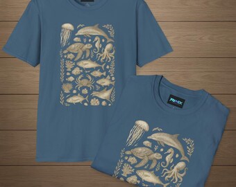 Camiseta unisex inspirada en el océano, camiseta de vida marina, regalo para amantes de la naturaleza, ropa de playa, estilo veraniego, camiseta ecológica, estampado animal