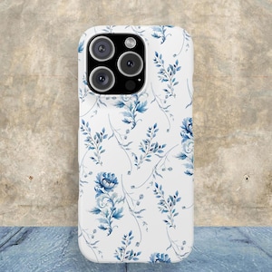 Blue French Vintage Phone Case Chinoiserie Style , Floral Motifs and White Background Case Chinese Nature Elements for Samsung Iphone
