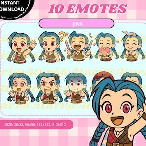 Jinx LoL twitch emotes - Twitch/Discord emotes | Discord Emotes | League of Legends | Chibi Emotes | Cute Emotes