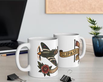 Caneca Vintage de Avião de Guerra, Caneca de Café de Piloto de 325ml, Design Retrô de Avião Spitfire, Presente de Aviação para Ele, Caneca de Viagem Incrível