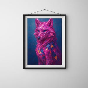 Impresión artística geométrica de lobo / Póster digital de animal poligonal / Descarga instantánea