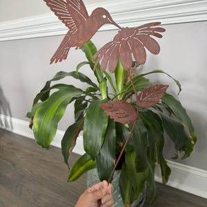 Rustic Metal Hummingbird Garden Stake: Patina Finish, 29&quot;