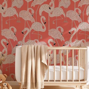 Vintage Flamingo Wallpaper Mural: Retro Tropical Beach House Decor