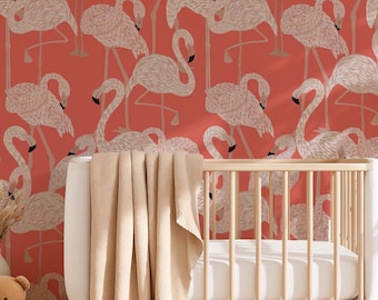 Vintage Flamingo Wallpaper Mural: Retro Tropical Beach House Decor