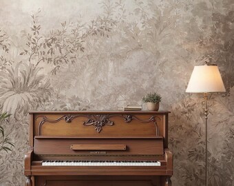 Neutral Sepia Forest Wallpaper, Botanical Landscape Peel and Stick Wall Mural