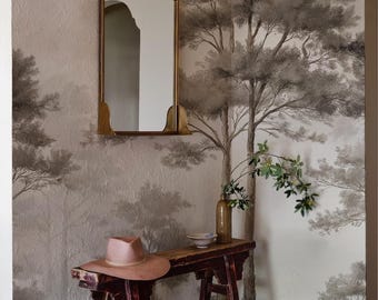 Vintage Woodland Scene Peel and Stick Wallpaper: Sepia Mist Forest Wall Mural