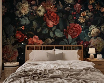 Floral Wallpaper Mural: Vintage Roses & Peonies, Romantic Cottagecore Decor