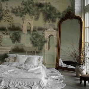 Ancient Rome Landscape Wallpaper Mural - Vintage Arch, Scenic Lake - Peel and Stick