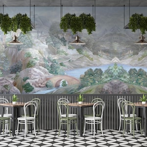 Tuscan Landscape Wallpaper Mural: Italian Fresco, Stone Bridge