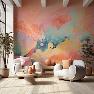 Abstract Colorful Swirl Wallpaper, Vibrant Fluid Art Wall Mural, Modern Peel and Stick Wallpaper for Creative Office or Kids Room