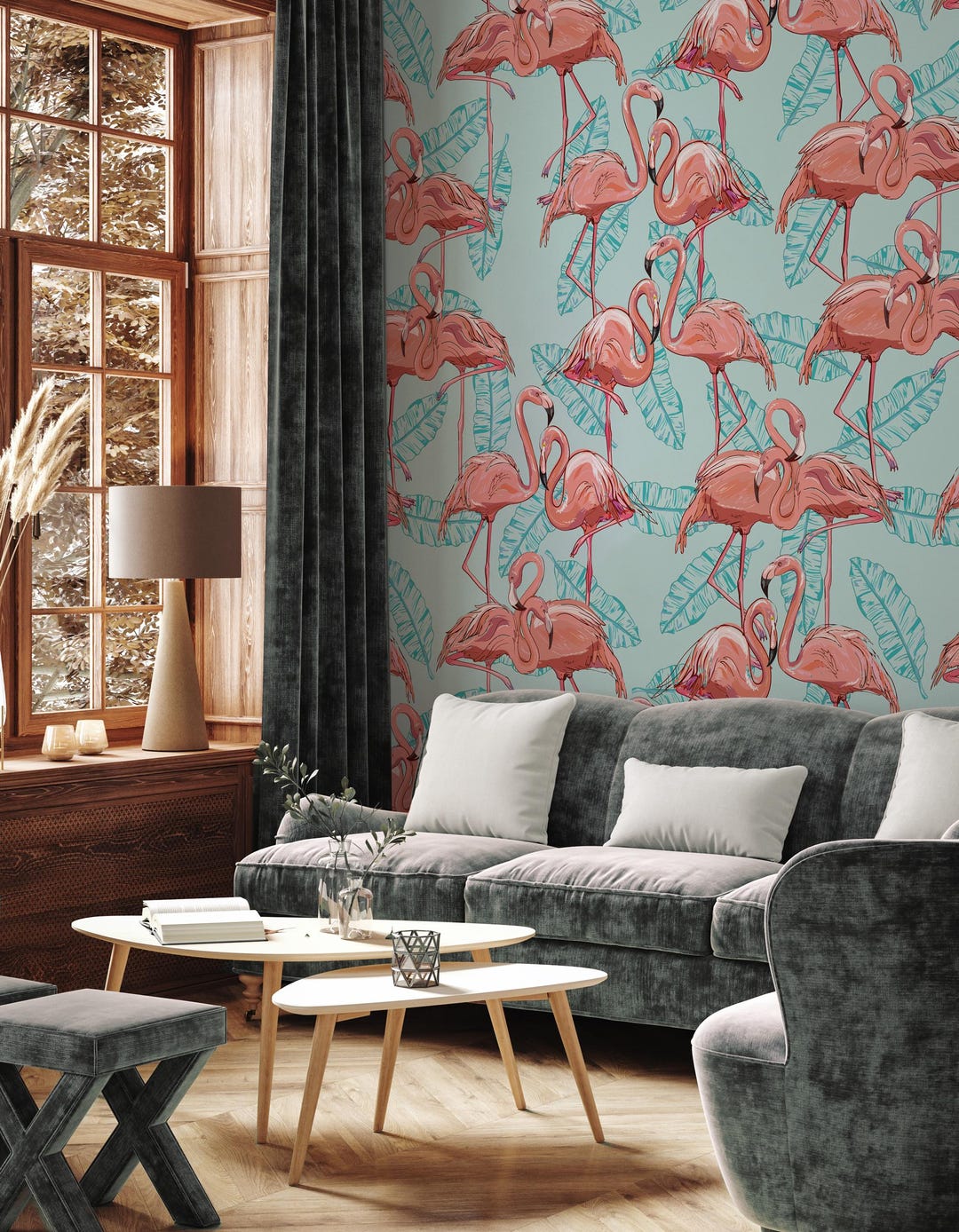 Flamingo Wallpaper Mural: Vintage Tropical Wall Decor - Etsy