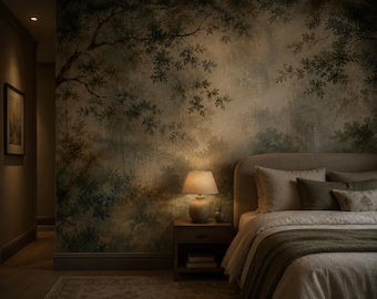 Papel pintado autoadhesivo Bosque Vintage, Mural de pared Naturaleza, Papel pintado rústico de árbol removible