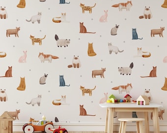 Papel pintado de gatos: Mural de pared de gatitos autoadhesivo y extraíble