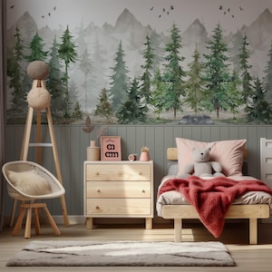 Watercolor Forest Mural: Slat Peel and Stick Wallpaper for Nursery