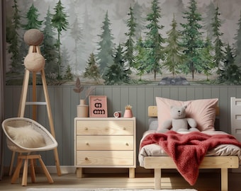 Watercolor Forest Mural: Slat Peel and Stick Wallpaper for Nursery