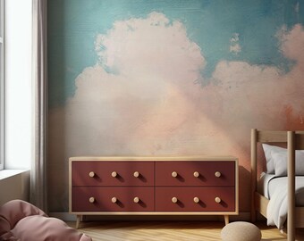 Watercolor Cloud Wallpaper: Pastel Sky Wall Mural (Peel and Stick or Nonwoven)