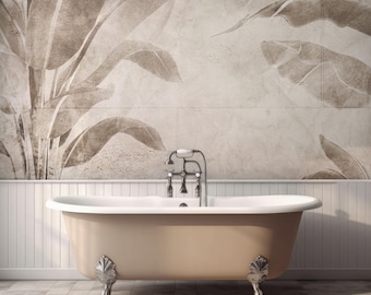 Banana Leaf Peel and Stick Wallpaper, Neutral Tropical Wall Mural, Beige Botanical Wall Art
